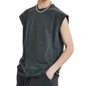 H24bfc38feb0642c7b0279ed0bef3552fC Hot Cotton Wash to Do Old Vest Vintage Solid Color Fashion Sport Sleeveless Vest Custom Printed Loose Men's Vest