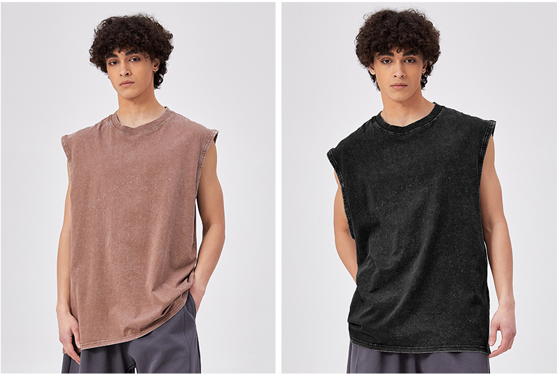 Wholesale Men's Summer Casual Street Style Loose Oversized Sleeveless Knitted T-Shirt Vest 100% Cotton Washed Technique - Image 2