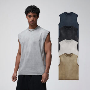 Hefc97f85415549998c9da6899714bd32p Stylist Unisex Summer Loose Design Batik 275G Cotton Tank Top 100% Cotton Raw Edge Vest Sleeveless T-shirts