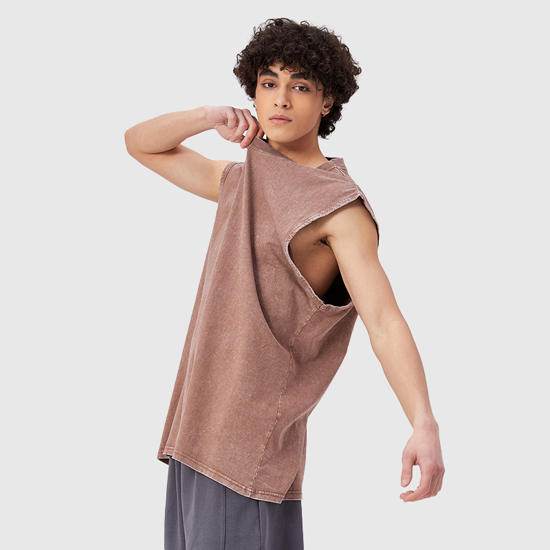 Wholesale Men's Summer Casual Street Style Loose Oversized Sleeveless Knitted T-Shirt Vest 100% Cotton Washed Technique - Image 3