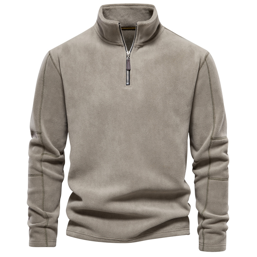 High Quality Men's Winter Warm Pullover Zip-Up Fleece Sweatshirt Custom Made 3D Embroidery Mock Neck Design Spring - Image 3