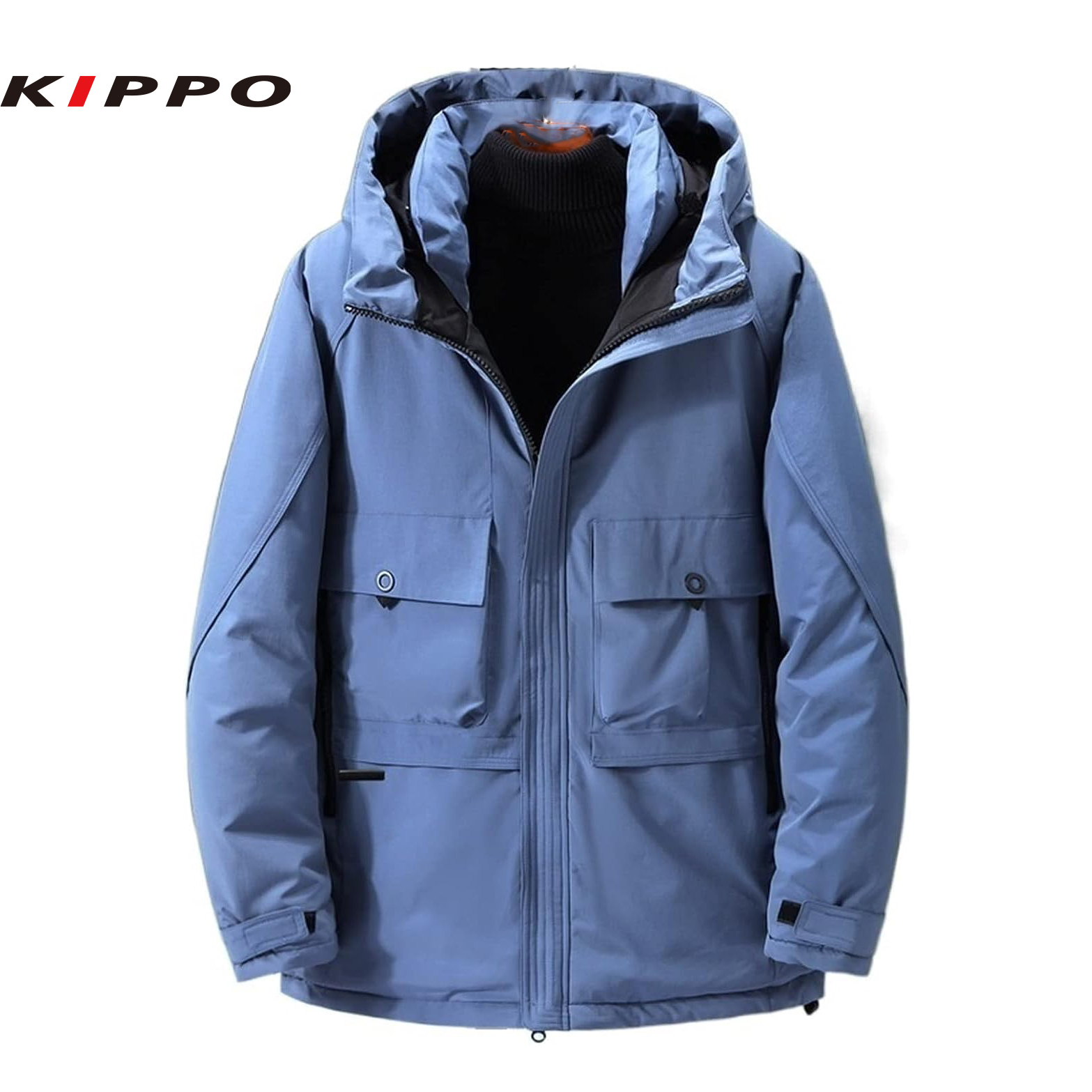 Large Size Casual Winter Sports Jacket Solid Color Hooded Parka With Pockets Woven Softshell Outerwear Warm Padded Coat - Image 6