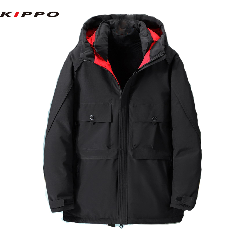 Large Size Casual Winter Sports Jacket Solid Color Hooded Parka With Pockets Woven Softshell Outerwear Warm Padded Coat - Image 4