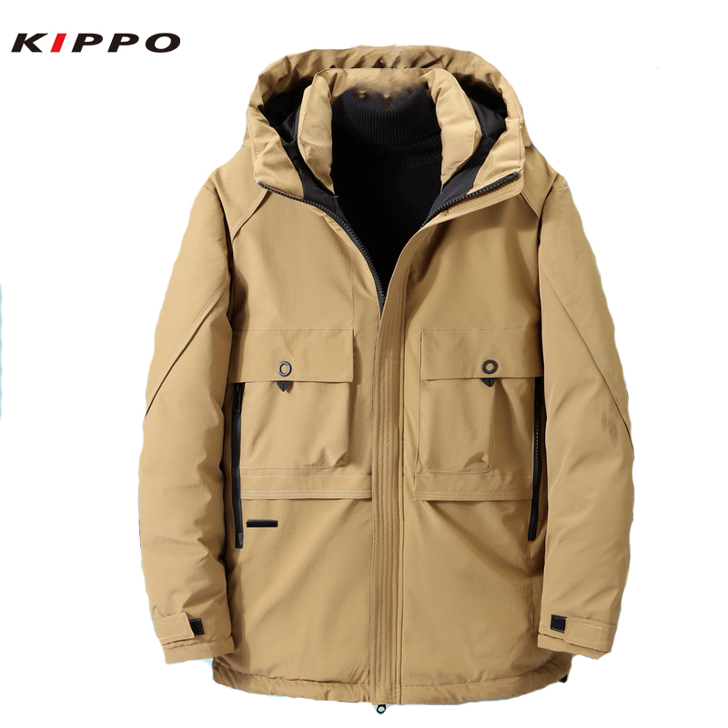 Large Size Casual Winter Sports Jacket Solid Color Hooded Parka With Pockets Woven Softshell Outerwear Warm Padded Coat - Image 2