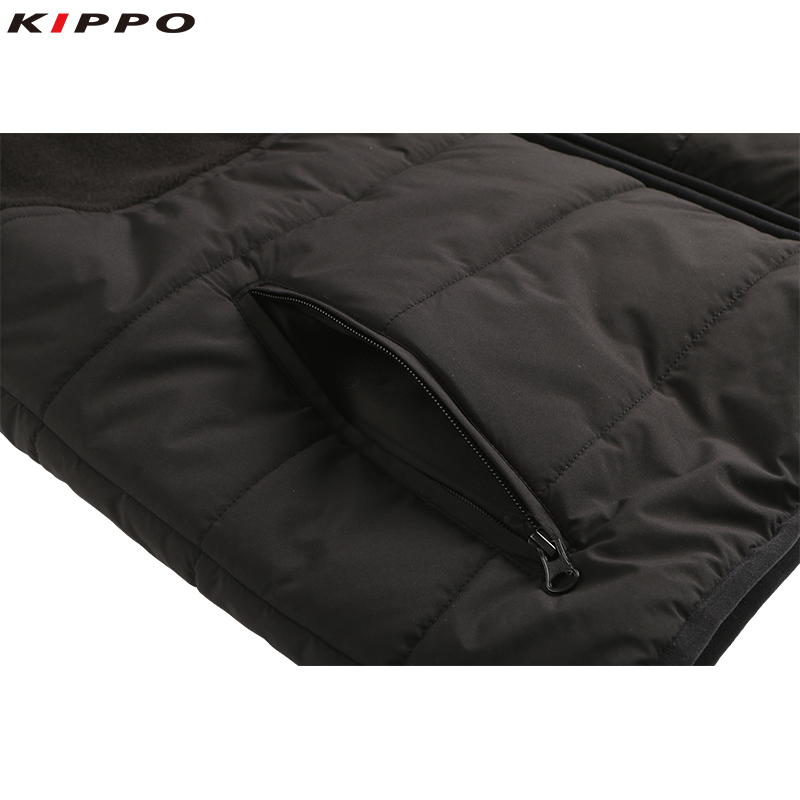 Custom Men's Casual Winter Jacket Stand Collar Kippo Padded Fleece Sports Coat Zipper Closure Patchwork Design for Outdoor Wear - Image 4