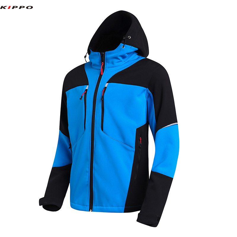Men's Winter Softshell Outdoor Jacket with Waterproof Zipper Warm Hooded Clothing for Skiing Cycling Fishing Mountaineering